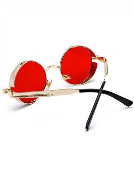 Round Polarized Sunglasses Retro Punk Glasses Vampire too glasses - Gold Frame Red Film - CK18IGQ69W4 $24.64