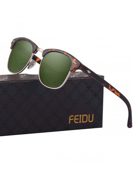 Oversized Retro Polarized Mens Sunglasses for Men Half Metal Women FD3030 - Green/Leopard - CE18CXC2CZR $12.59