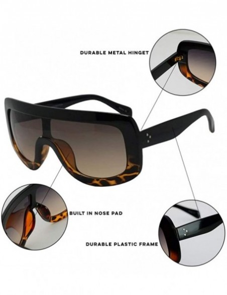 Shield Large Oversized Full Shield Squared Bold Flat Top Sunglasses Retro Color Lens Goggle Shades - Tortoise - CB12NT8FIJX $...