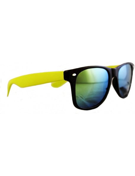 Wayfarer Reflective Mirror Lens Retro Vintage Classic Style Retro Classic Sunglasses Shades (Black-Yellow/Mirrored - 55mm) - ...