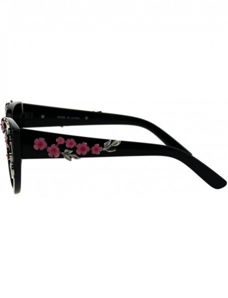 Oversized Womens Bling Metal Floral Jewel Thick Plastic Cat Eye Mod Sunglasses - Black Smoke - CD18G2UI9ZT $10.45