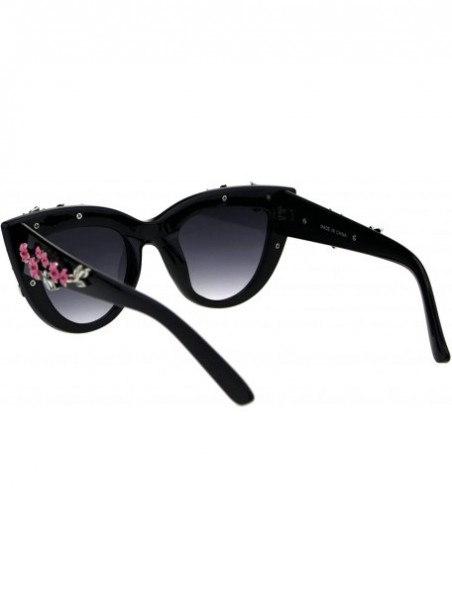 Oversized Womens Bling Metal Floral Jewel Thick Plastic Cat Eye Mod Sunglasses - Black Smoke - CD18G2UI9ZT $10.45