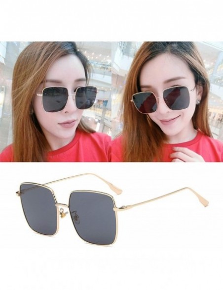 Oversized Vintage Big Square Sunglasses for Women Metal Glass UV 400 Protection Sunglasses - Black - C418SARX9KK $12.23