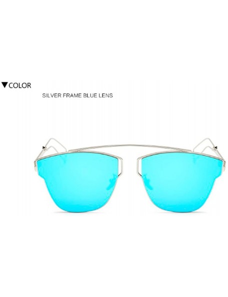 Cat Eye Large Retro VINTAGE Cat Eye Aviator Fashion Oversized Women Sunglasses Flat Top - Silver Frame Blue - CX18GD2YY45 $11.51