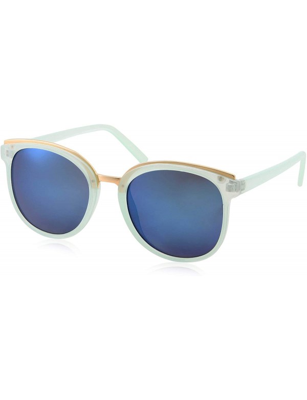 Square Womens Fashion Dapper Horned Rim Mirrored Lens Sunglasses - Blue - C618KNNDYYE $8.61