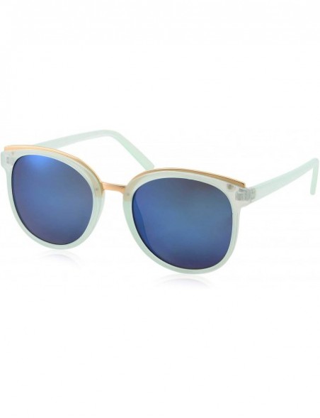 Square Womens Fashion Dapper Horned Rim Mirrored Lens Sunglasses - Blue - C618KNNDYYE $8.61