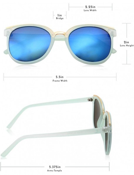 Square Womens Fashion Dapper Horned Rim Mirrored Lens Sunglasses - Blue - C618KNNDYYE $8.61