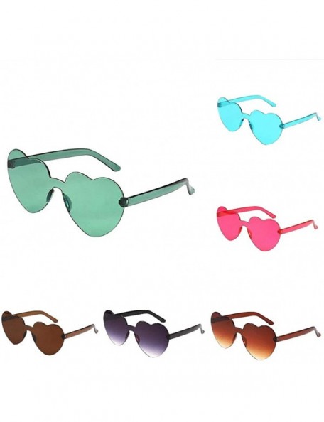 Rimless Rimless Women Love Heart Shaped Sunglasses for Women UV400 Sunglasses Trendy Transparent Resin Lens Love Glasses - CA...