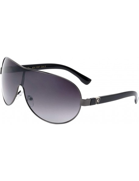 Shield Thick Color Temple Thin Frame Curved One Piece Shield Lens Sunglasses - Smoke Gunmetal - CR199HTEAT5 $18.95