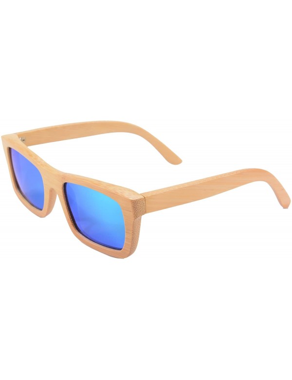 Wayfarer Natural Wood Sunglasses Pure Bamboo Frame Green Mirrored Lens with Case - Z6033 - CQ11T8R8VP9 $33.77