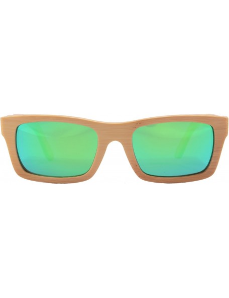 Wayfarer Natural Wood Sunglasses Pure Bamboo Frame Green Mirrored Lens with Case - Z6033 - CQ11T8R8VP9 $33.77