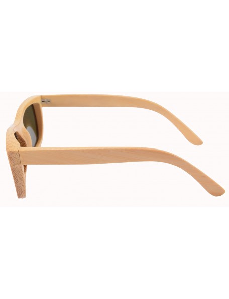 Wayfarer Natural Wood Sunglasses Pure Bamboo Frame Green Mirrored Lens with Case - Z6033 - CQ11T8R8VP9 $33.77