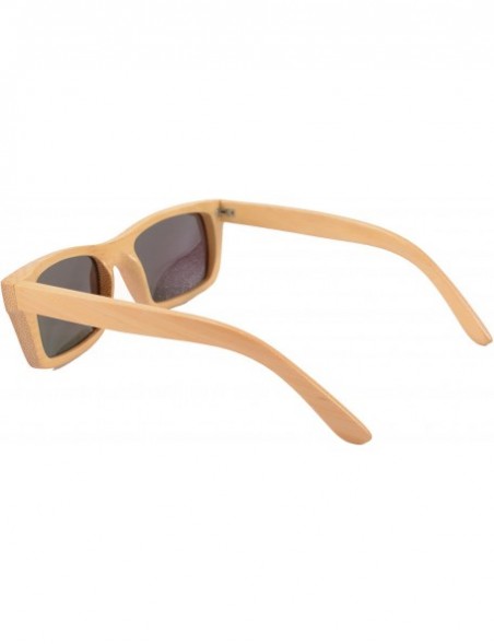 Wayfarer Natural Wood Sunglasses Pure Bamboo Frame Green Mirrored Lens with Case - Z6033 - CQ11T8R8VP9 $33.77