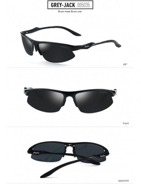 Sport Al-Mg Alloy Lightweight Half-Frame Sports Polarized Sunglasses for Men Women - Black - CS187E9M39Y $19.42
