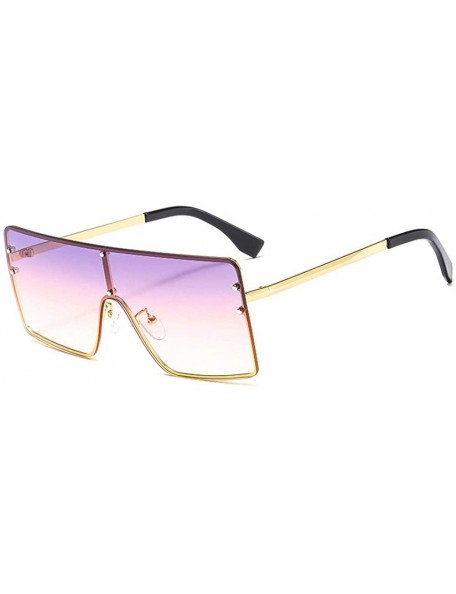 Square New trend metal one-piece sunglasses fashion retro brand designer unisex sunglasses - Purple Yellow - CQ18SH5H6A3 $12.47