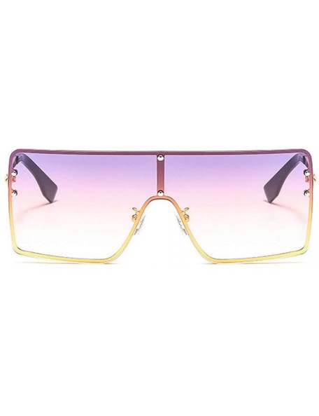 Square New trend metal one-piece sunglasses fashion retro brand designer unisex sunglasses - Purple Yellow - CQ18SH5H6A3 $12.47