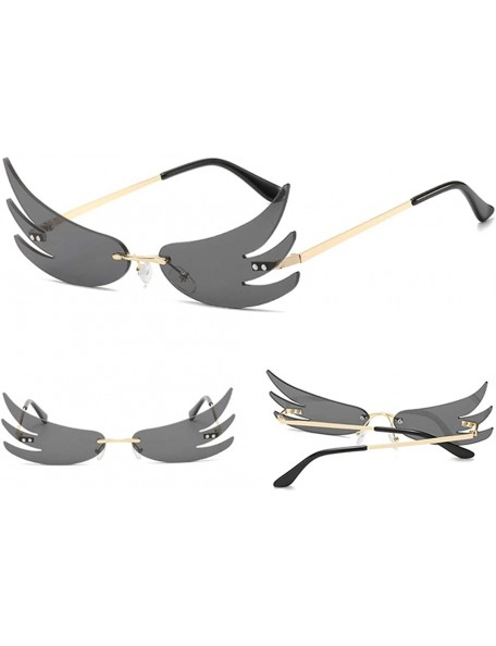 Rimless Women Sunglasses Fire Mirror Lens Ladies Cat Eye Sun Glasses for Men Beach Party Gift - Gold With Black - CS199LN9I69...