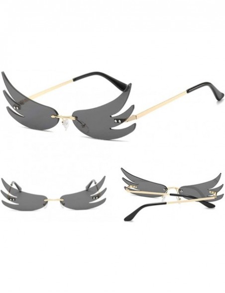 Rimless Women Sunglasses Fire Mirror Lens Ladies Cat Eye Sun Glasses for Men Beach Party Gift - Gold With Black - CS199LN9I69...