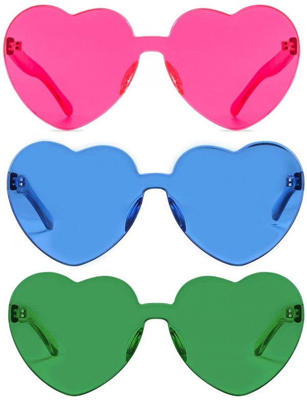 Cat Eye One Piece Heart Shaped Rimless Sunglasses Transparent Candy Color Eyewear - - CT18L7NDZ76 $27.51