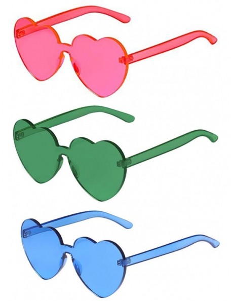 Cat Eye One Piece Heart Shaped Rimless Sunglasses Transparent Candy Color Eyewear - - CT18L7NDZ76 $27.51