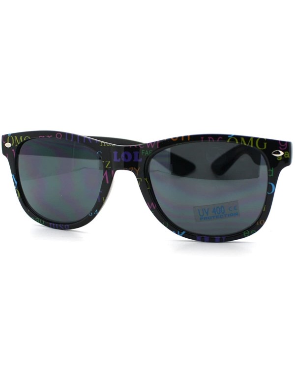 Wayfarer Chitchat Text Prints Square Sunglasses Classic Horn Rim (Spring Hinge) - Black - CF11CAGZH5B $10.59