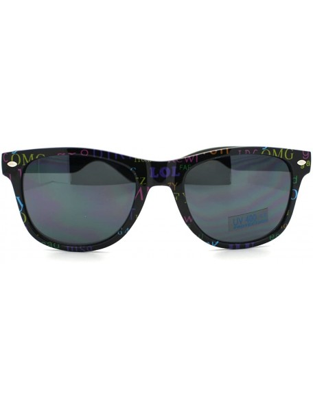 Wayfarer Chitchat Text Prints Square Sunglasses Classic Horn Rim (Spring Hinge) - Black - CF11CAGZH5B $10.59