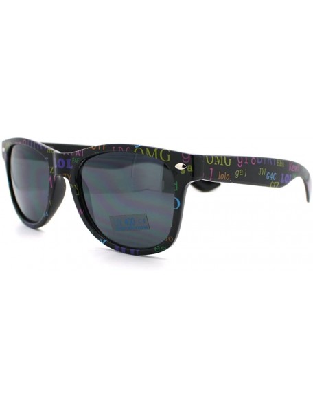 Wayfarer Chitchat Text Prints Square Sunglasses Classic Horn Rim (Spring Hinge) - Black - CF11CAGZH5B $10.59