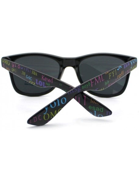 Wayfarer Chitchat Text Prints Square Sunglasses Classic Horn Rim (Spring Hinge) - Black - CF11CAGZH5B $10.59