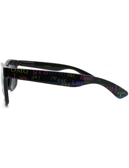 Wayfarer Chitchat Text Prints Square Sunglasses Classic Horn Rim (Spring Hinge) - Black - CF11CAGZH5B $10.59