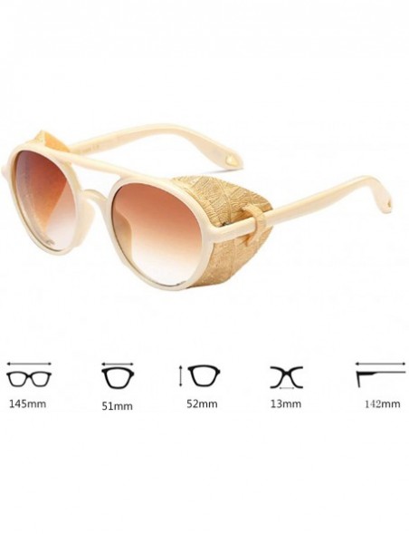 Round Women's Retro Classic Round Plastic Frame Sunglasses With Leather - Beige Yellow Brown - CU18W7HUIM0 $27.57