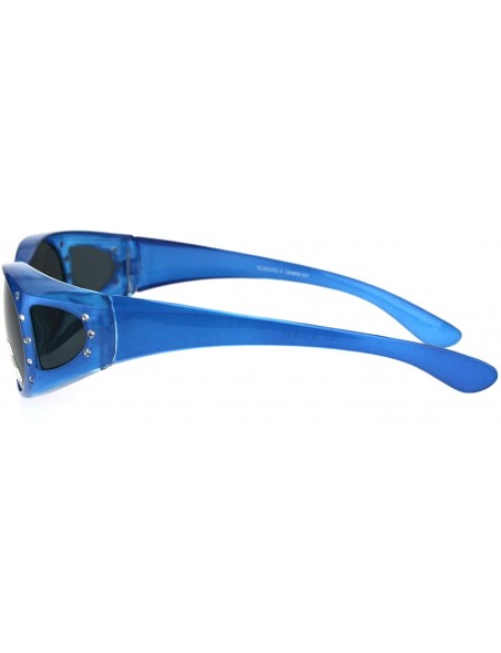 Oval Polarized Womens Rhinestone Pearl Oval Round 60mm OTG Fit Over Sunglasses - Blue - CI185G6846G $12.19