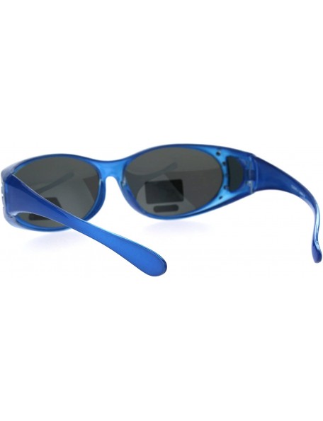 Oval Polarized Womens Rhinestone Pearl Oval Round 60mm OTG Fit Over Sunglasses - Blue - CI185G6846G $12.19