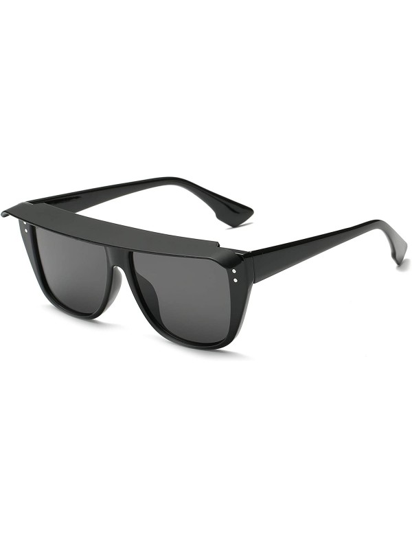 Shield Retro Vintage Shield Flat Lens UV Protection Fashion Sunglasses for Men and Women - Black - CI18IR37UXH $8.13