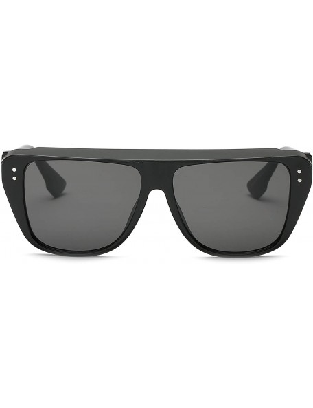 Shield Retro Vintage Shield Flat Lens UV Protection Fashion Sunglasses for Men and Women - Black - CI18IR37UXH $8.13