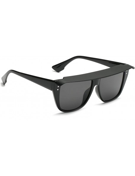 Shield Retro Vintage Shield Flat Lens UV Protection Fashion Sunglasses for Men and Women - Black - CI18IR37UXH $8.13