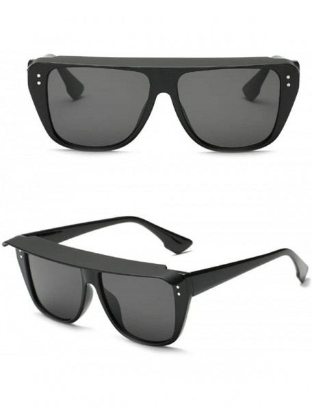 Shield Retro Vintage Shield Flat Lens UV Protection Fashion Sunglasses for Men and Women - Black - CI18IR37UXH $8.13
