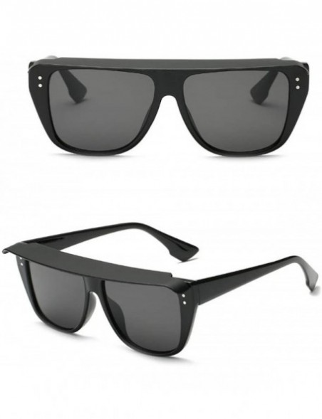 Shield Retro Vintage Shield Flat Lens UV Protection Fashion Sunglasses for Men and Women - Black - CI18IR37UXH $8.13