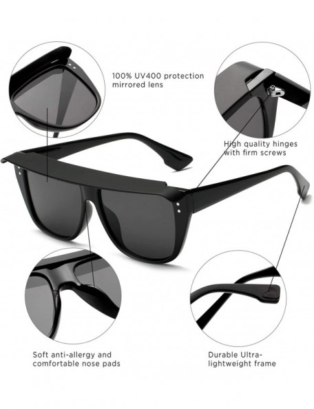 Shield Retro Vintage Shield Flat Lens UV Protection Fashion Sunglasses for Men and Women - Black - CI18IR37UXH $8.13