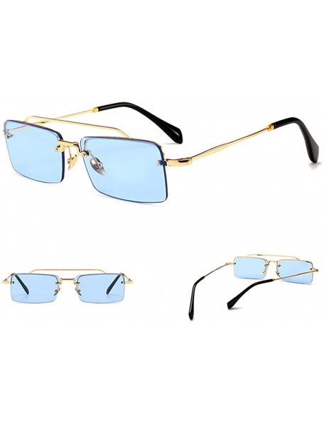 Rectangular Tiny Sunglasses Rimless Men Summer Accessories Women Retro Sun Glasses Rectangle - Blue - CF18EH3HGEN $11.61