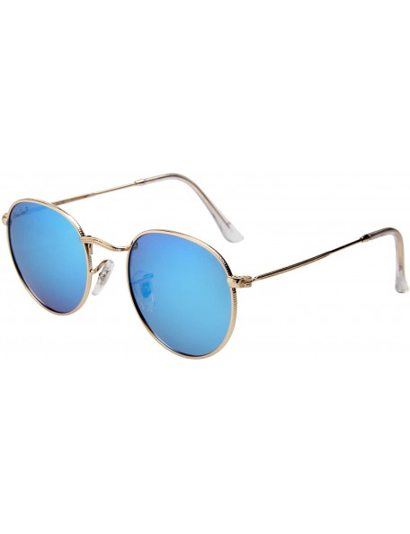 Round Designer Round Sunglasses for Women Mirrored Lens Metal Frame L3447 UV Protection - Sky Blue - C518IRDU8HO $19.90