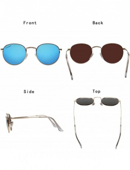 Round Designer Round Sunglasses for Women Mirrored Lens Metal Frame L3447 UV Protection - Sky Blue - C518IRDU8HO $19.90