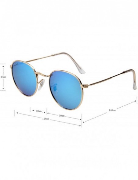 Round Designer Round Sunglasses for Women Mirrored Lens Metal Frame L3447 UV Protection - Sky Blue - C518IRDU8HO $19.90