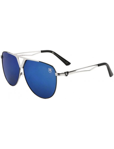 Oversized Classic Flat Top Metal Aviator Sunglasses - Silver Black Metallic Frame - C4188TNIN7Q $13.90