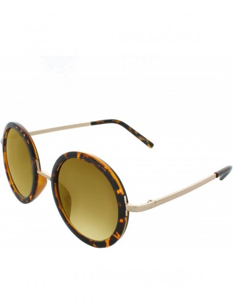 Round Classic Metal Bridge 50mm Round Sunglasses - Leopard-amber - C211LQ6E3RZ $11.92