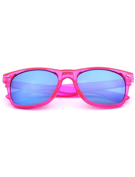 Sport Retro 80's Fashion Sunglasses - Colorful Neon Translucent Frame - Mirrored Lens - CO11OXK90JH $8.90