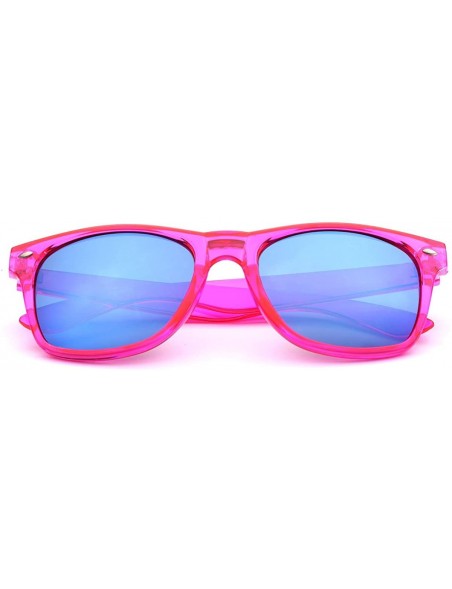 Sport Retro 80's Fashion Sunglasses - Colorful Neon Translucent Frame - Mirrored Lens - CO11OXK90JH $8.90