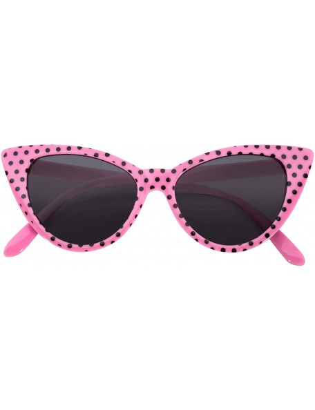 Cat Eye Stylish Fashion Vintage Cat Eye Sunglasses UV Protection - Pink Black Dots Frame / Smoke Lens - CF126GWCN5R $21.04