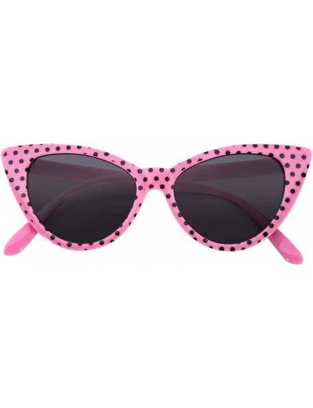 Cat Eye Stylish Fashion Vintage Cat Eye Sunglasses UV Protection - Pink Black Dots Frame / Smoke Lens - CF126GWCN5R $12.42