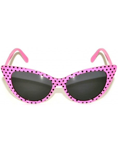 Cat Eye Stylish Fashion Vintage Cat Eye Sunglasses UV Protection - Pink Black Dots Frame / Smoke Lens - CF126GWCN5R $12.42