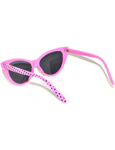 Cat Eye Stylish Fashion Vintage Cat Eye Sunglasses UV Protection - Pink Black Dots Frame / Smoke Lens - CF126GWCN5R $12.42